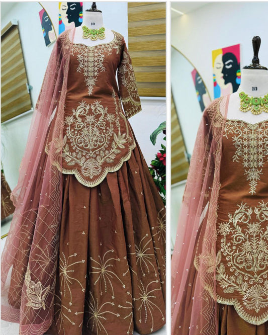 Designer Party Wear Lehenga Set  Simmer Silk Top & Lehenga with Embroidery