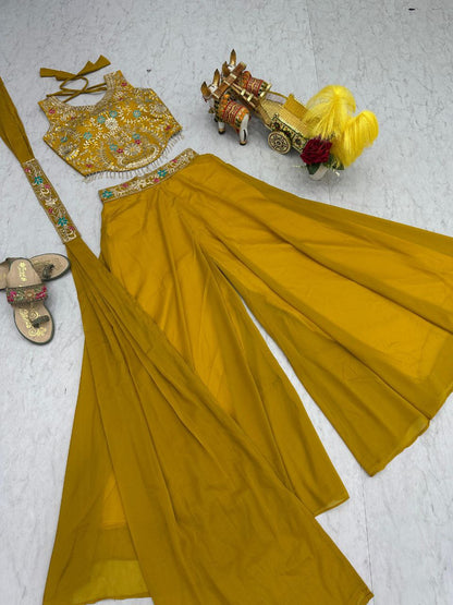 Designer Plazzo Set with Dupatta | Embroidered Georgette Blouse | Fully Stitched
