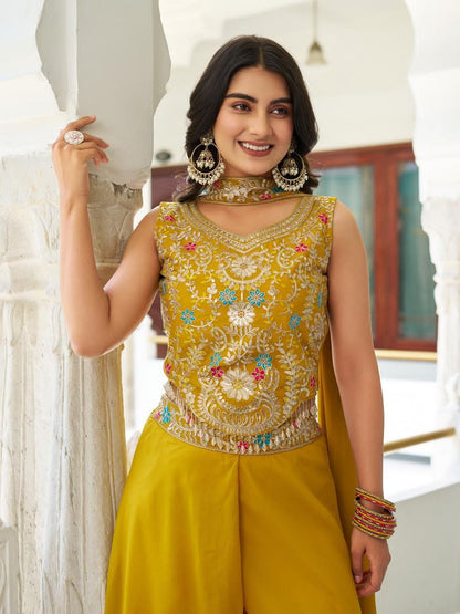 Designer Plazzo Set with Dupatta | Embroidered Georgette Blouse | Fully Stitched