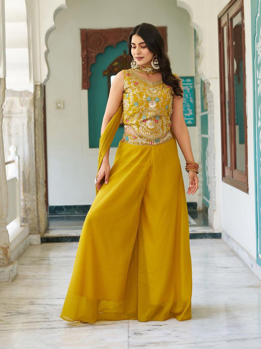 Designer Plazzo Set with Dupatta | Embroidered Georgette Blouse | Fully Stitched
