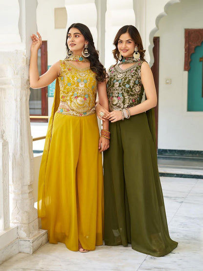 Designer Plazzo Set with Dupatta | Embroidered Georgette Blouse | Fully Stitched