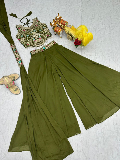 Designer Plazzo Set with Dupatta | Embroidered Georgette Blouse | Fully Stitched