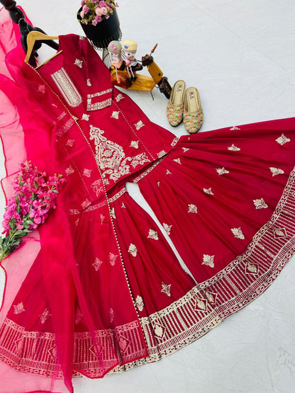 Diamond Georgette Partywear Palazzo Set with Dupatta | Sequin Embroidery | Fully Stitched