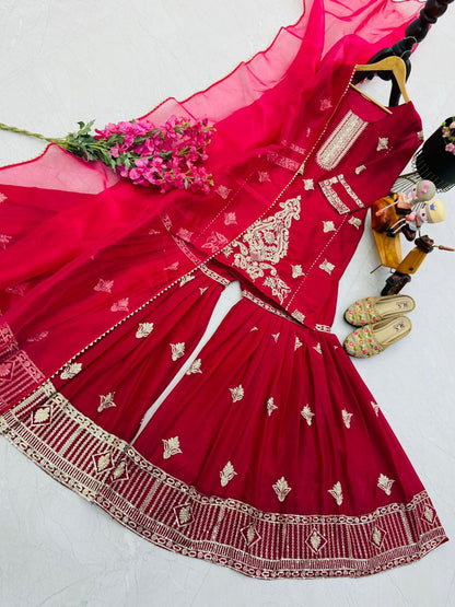Diamond Georgette Partywear Palazzo Set with Dupatta | Sequin Embroidery | Fully Stitched