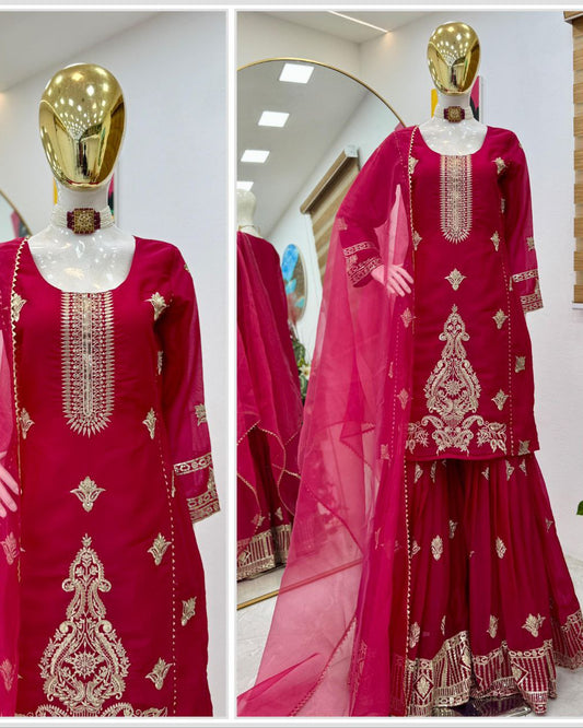 Diamond Georgette Partywear Palazzo Set with Dupatta | Sequin Embroidery | Fully Stitched
