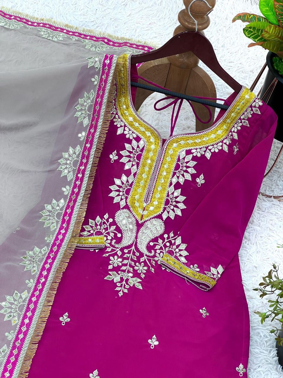 Elegant Faux Georgette Embroidered Sharara Set with Dupatta | Party Wear for Women | Fully Stitched