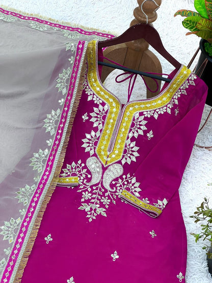 Elegant Faux Georgette Embroidered Sharara Set with Dupatta | Party Wear for Women | Fully Stitched