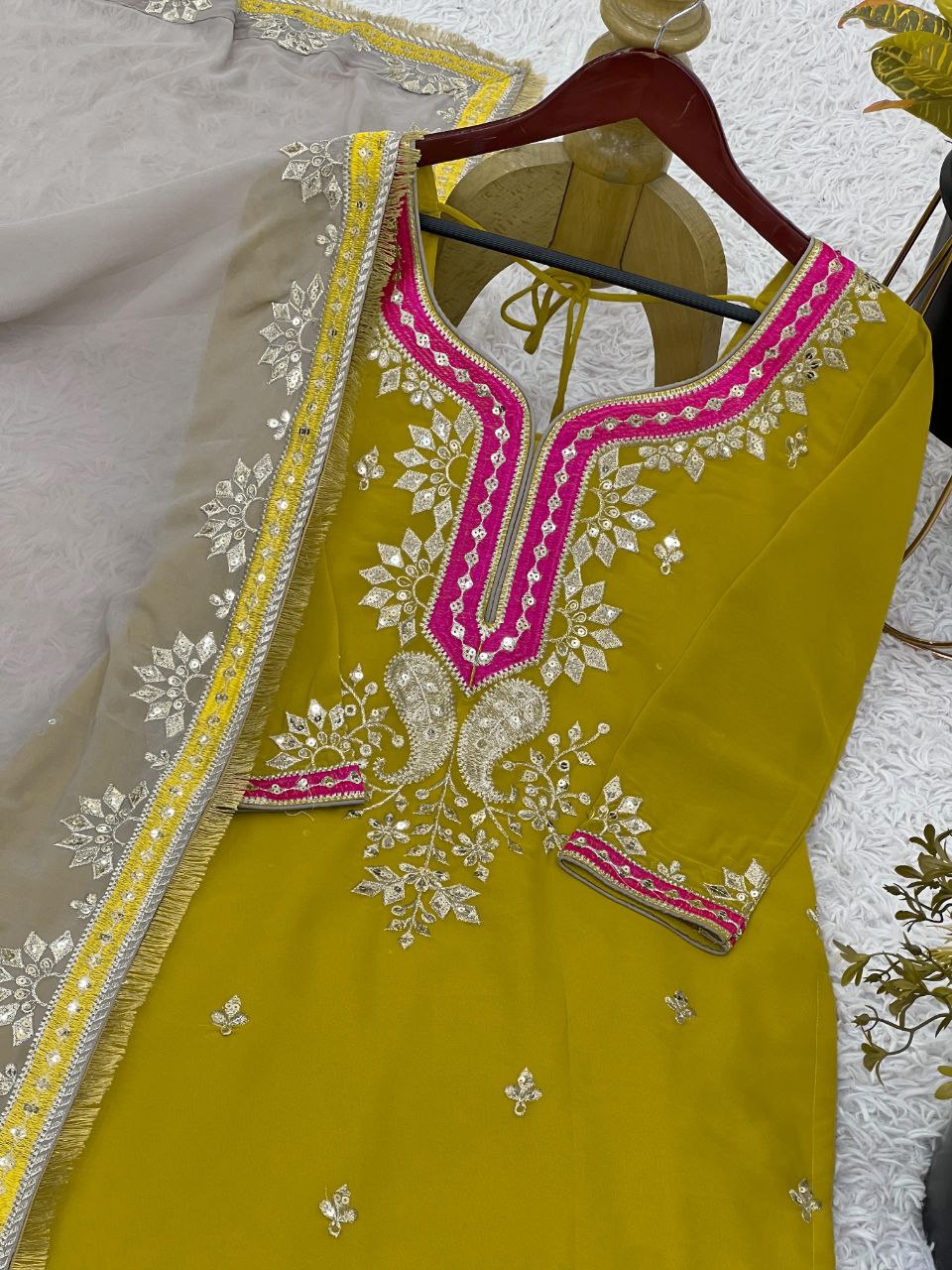 Elegant Faux Georgette Embroidered Sharara Set with Dupatta | Party Wear for Women | Fully Stitched