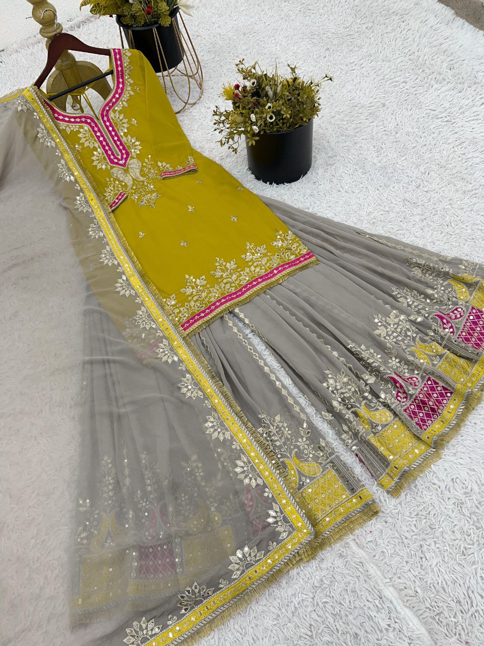 Elegant Faux Georgette Embroidered Sharara Set with Dupatta | Party Wear for Women | Fully Stitched