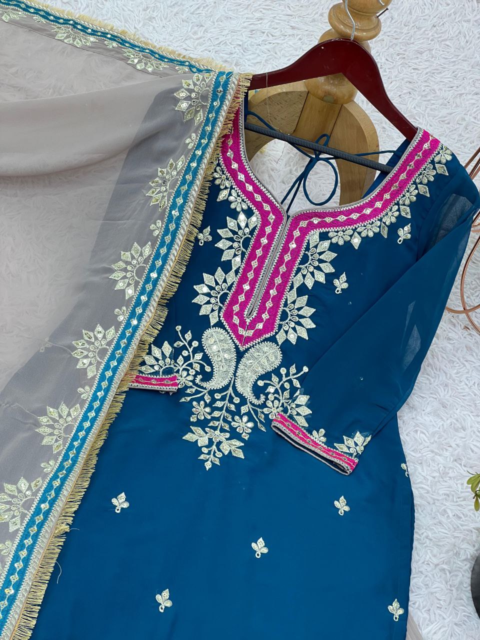 Elegant Faux Georgette Embroidered Sharara Set with Dupatta | Party Wear for Women | Fully Stitched