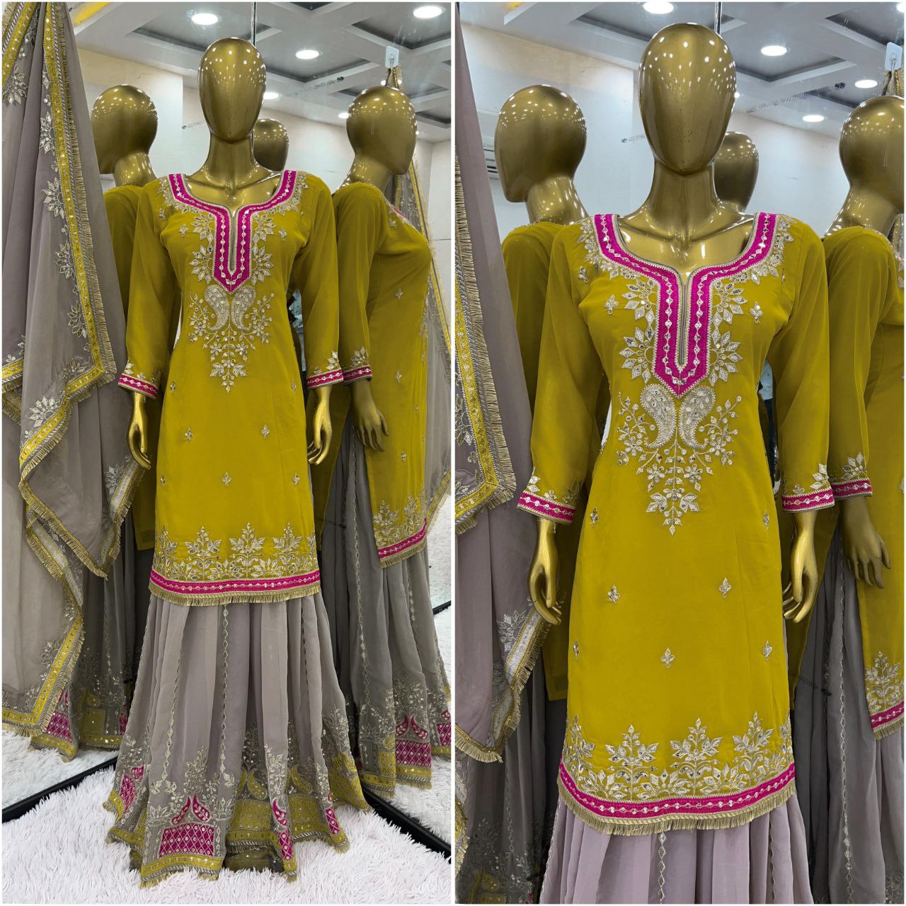 Elegant Faux Georgette Embroidered Sharara Set with Dupatta | Party Wear for Women | Fully Stitched