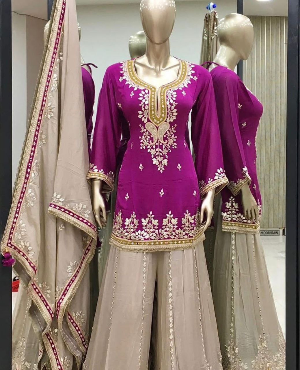 Elegant Faux Georgette Embroidered Sharara Set with Dupatta | Party Wear for Women | Fully Stitched