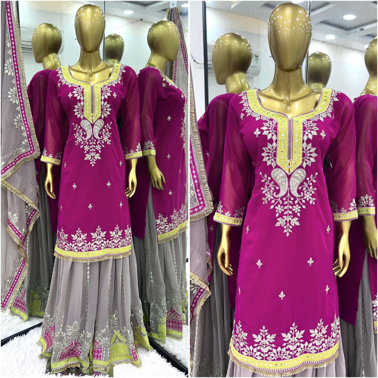 Elegant Faux Georgette Embroidered Sharara Set with Dupatta | Party Wear for Women | Fully Stitched