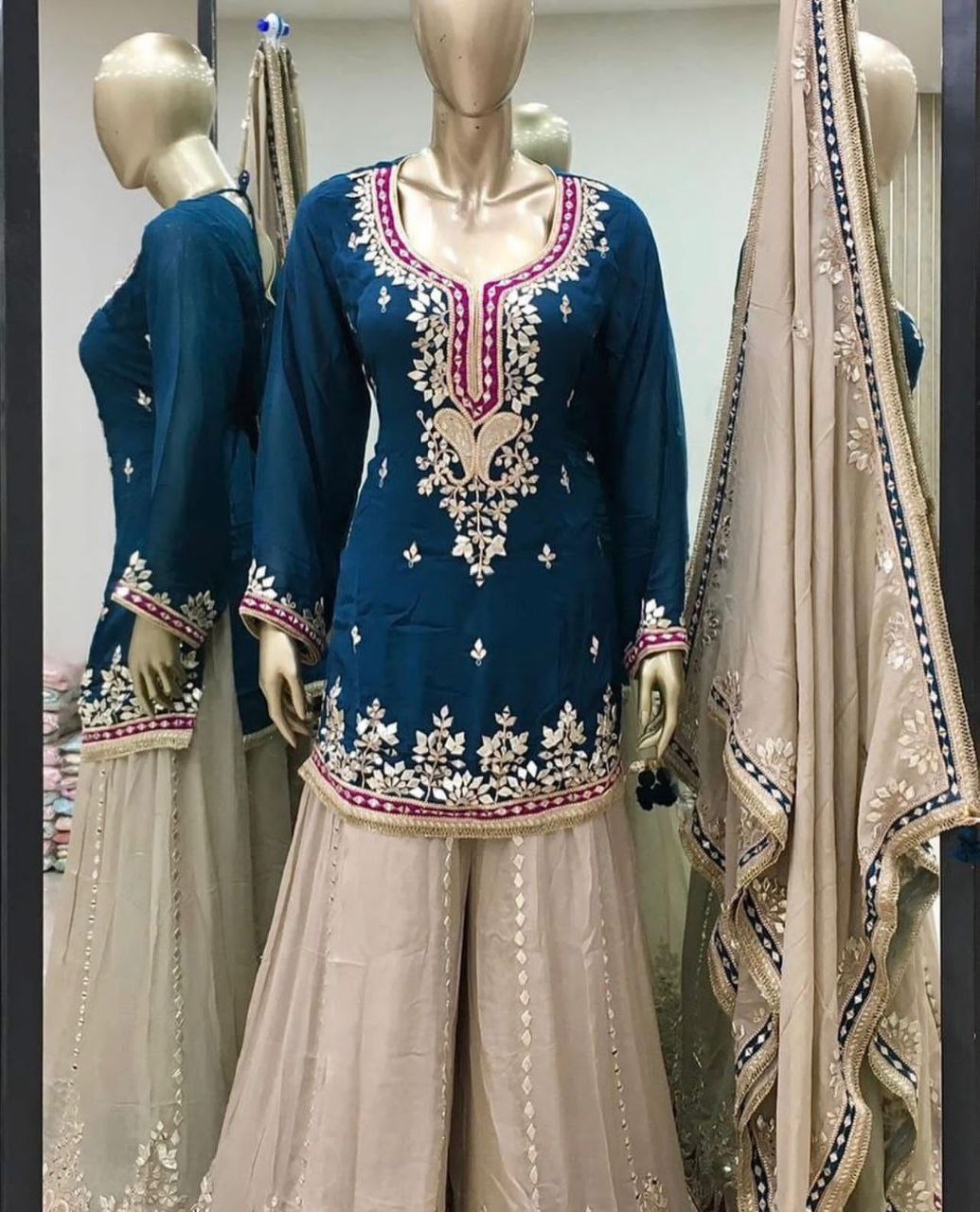 Elegant Faux Georgette Embroidered Sharara Set with Dupatta | Party Wear for Women | Fully Stitched