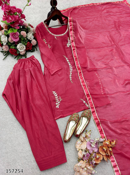 Elegant Fendy Silk Embroidered Farshi Suit with Dupatta – Premium Party Wear