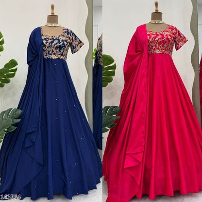 Elegant Heavy Crepe Embroidered Kurti Pant Set with Dupatta
