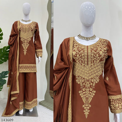 Elegant Natural Crepe Party Wear Suit Set – Chinestich Work with Dupatta