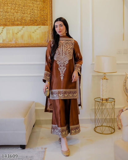 Elegant Natural Crepe Party Wear Suit Set – Chinestich Work with Dupatta