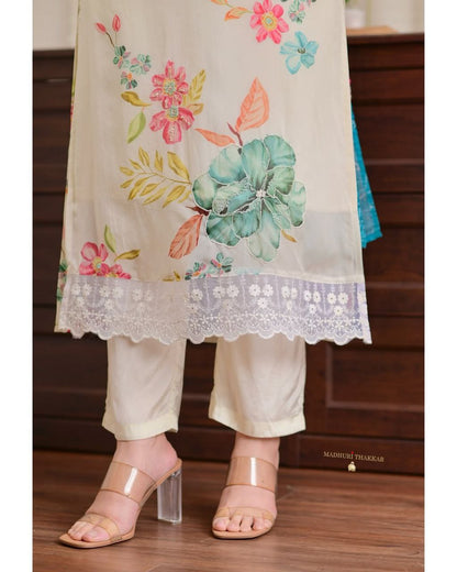 Elegant Reshmi Organza Dupatta Pant Set with Handwork Neck Design