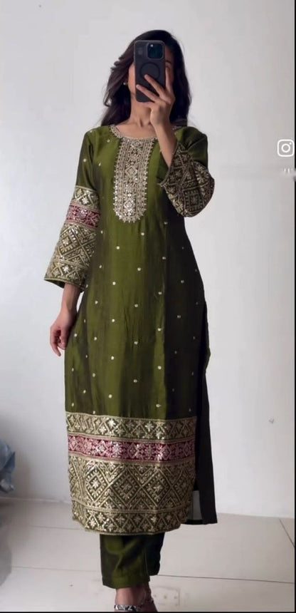 Elegant Vichitra Silk Top-Pant & Dupatta Set – Fully Stitched & Ready to Wear