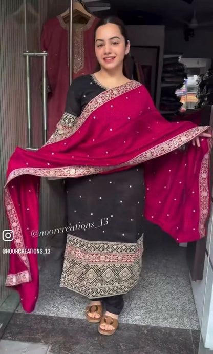 Elegant Vichitra Silk Top-Pant & Dupatta Set – Fully Stitched & Ready to Wear