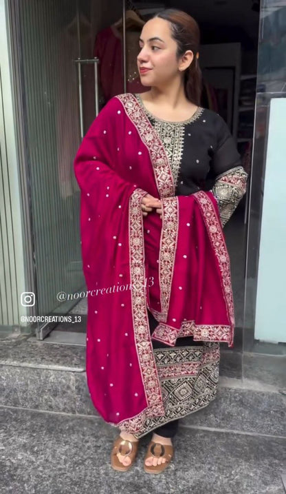 Elegant Vichitra Silk Top-Pant & Dupatta Set – Fully Stitched & Ready to Wear