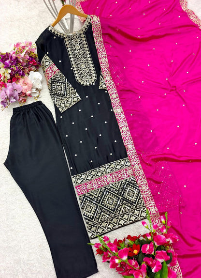 Elegant Vichitra Silk Top-Pant & Dupatta Set – Fully Stitched & Ready to Wear