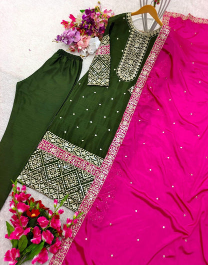 Elegant Vichitra Silk Top-Pant & Dupatta Set – Fully Stitched & Ready to Wear