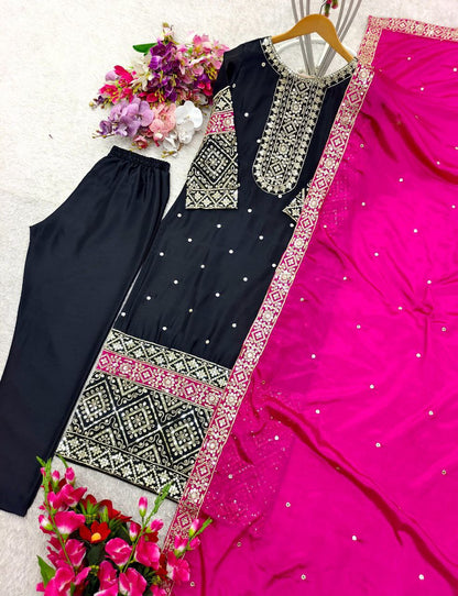 Elegant Vichitra Silk Top-Pant & Dupatta Set – Fully Stitched & Ready to Wear