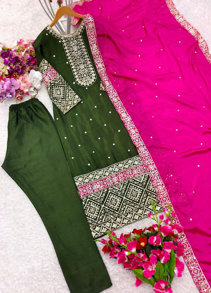Elegant Vichitra Silk Top-Pant & Dupatta Set – Fully Stitched & Ready to Wear