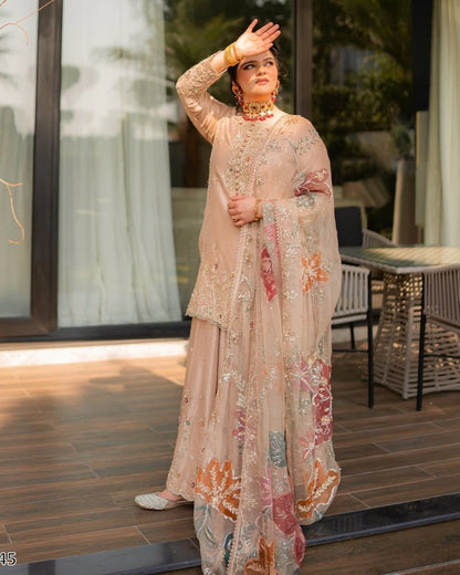 Exclusive Designer Heavy Chinon Suit with Sequence Embroidery