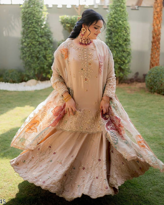Exclusive Designer Heavy Chinon Suit with Sequence Embroidery
