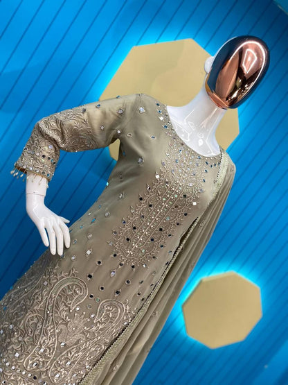Exclusive Heavy Georgette Sequins Embroidered Suit with Gharara & Dupatta