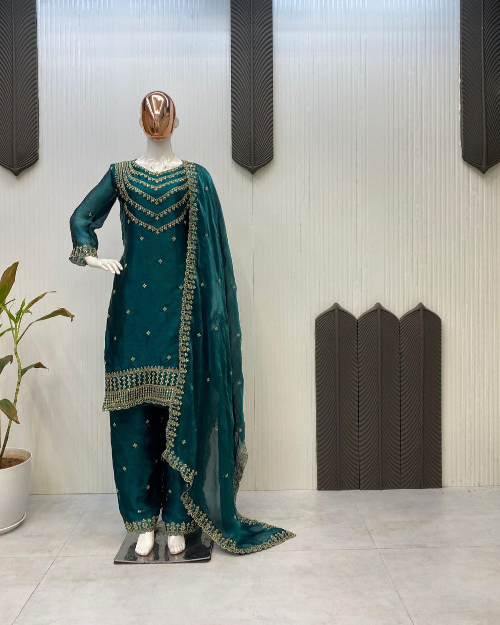 Fendi Silk Designer Suit Set with Sequin Embroidery & Dupatta | LCD Diamond Work