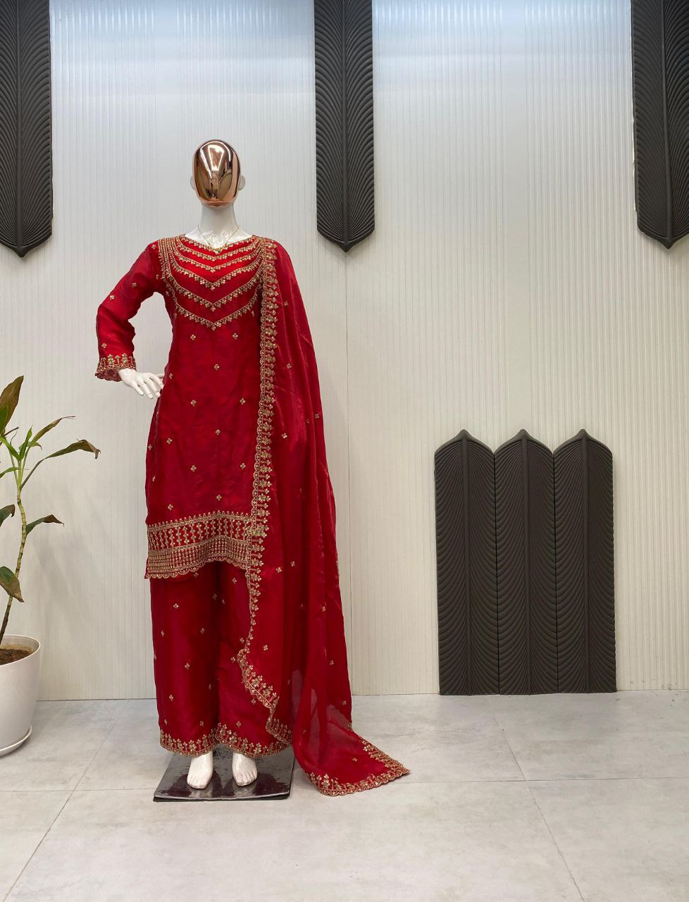 Fendi Silk Designer Suit Set with Sequin Embroidery & Dupatta | LCD Diamond Work