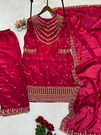 Fendi Silk Designer Suit Set with Sequin Embroidery & Dupatta | LCD Diamond Work