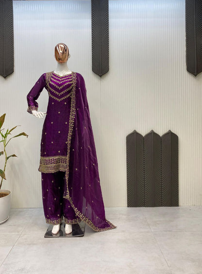 Fendi Silk Designer Suit Set with Sequin Embroidery & Dupatta | LCD Diamond Work