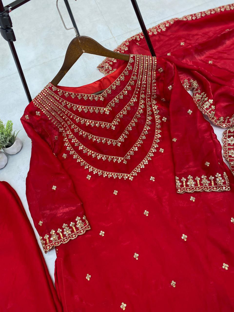 Fendi Silk Designer Suit Set with Sequin Embroidery & Dupatta | LCD Diamond Work