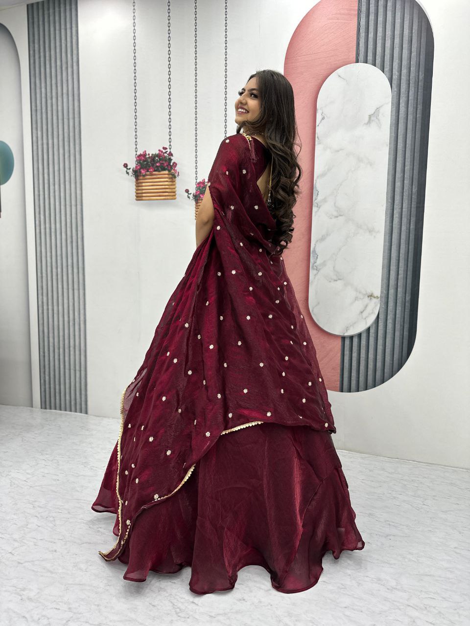Fendy Fabric Heavy Embroidered Lehenga Choli with Shrug Style Dupatta & 9-Meter Flair