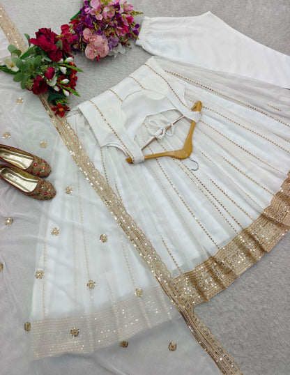 Fox Georgette Embroidered Gown-Pant with Dupatta Set | Summer Party Wear | Fully Stitched
