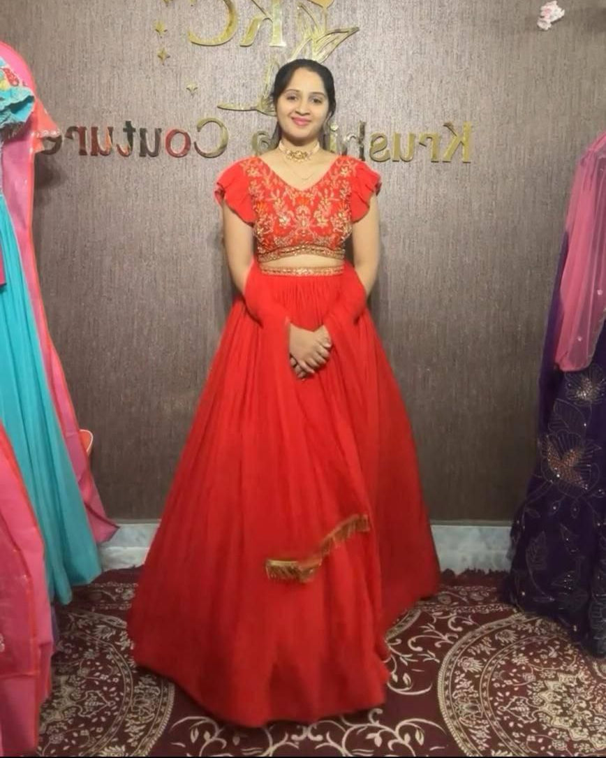 Fox Georgette Handwork Mirror Lehenga Choli with Dupatta
