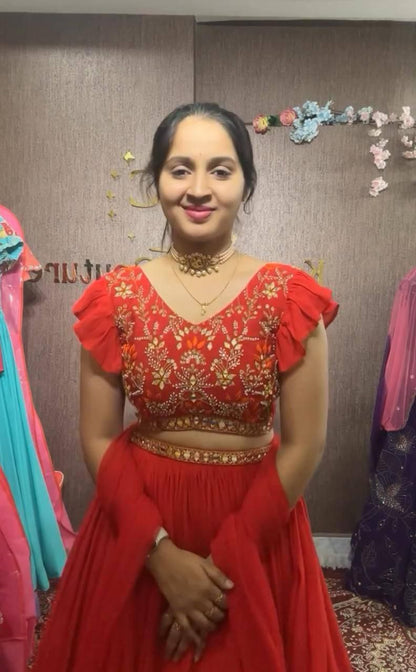 Fox Georgette Handwork Mirror Lehenga Choli with Dupatta