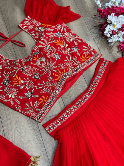 Fox Georgette Handwork Mirror Lehenga Choli with Dupatta