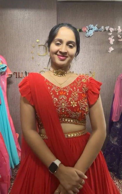 Fox Georgette Handwork Mirror Lehenga Choli with Dupatta