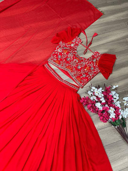 Fox Georgette Handwork Mirror Lehenga Choli with Dupatta