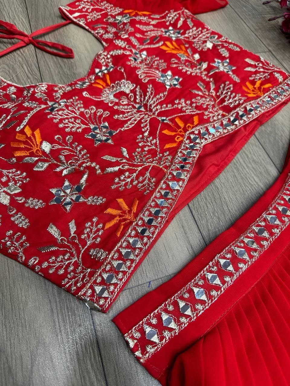 Fox Georgette Handwork Mirror Lehenga Choli with Dupatta