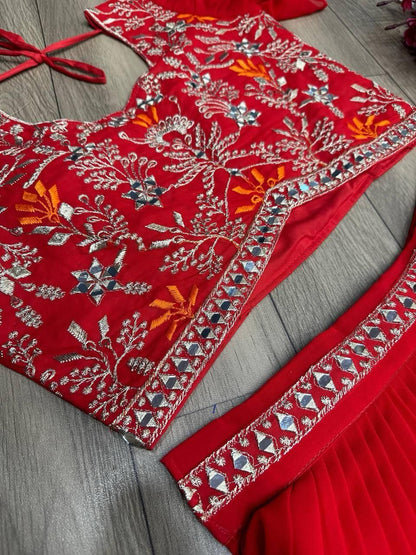 Fox Georgette Handwork Mirror Lehenga Choli with Dupatta