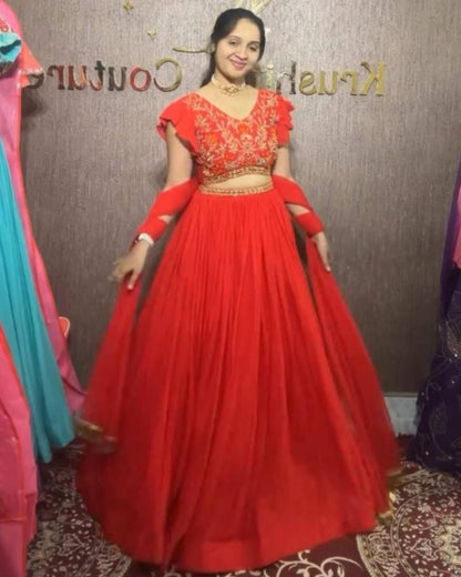 Fox Georgette Handwork Mirror Lehenga Choli with Dupatta
