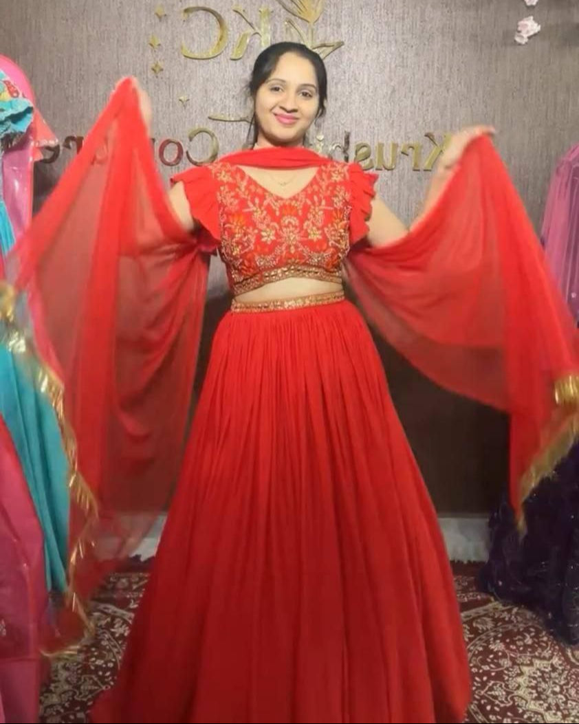 Fox Georgette Handwork Mirror Lehenga Choli with Dupatta