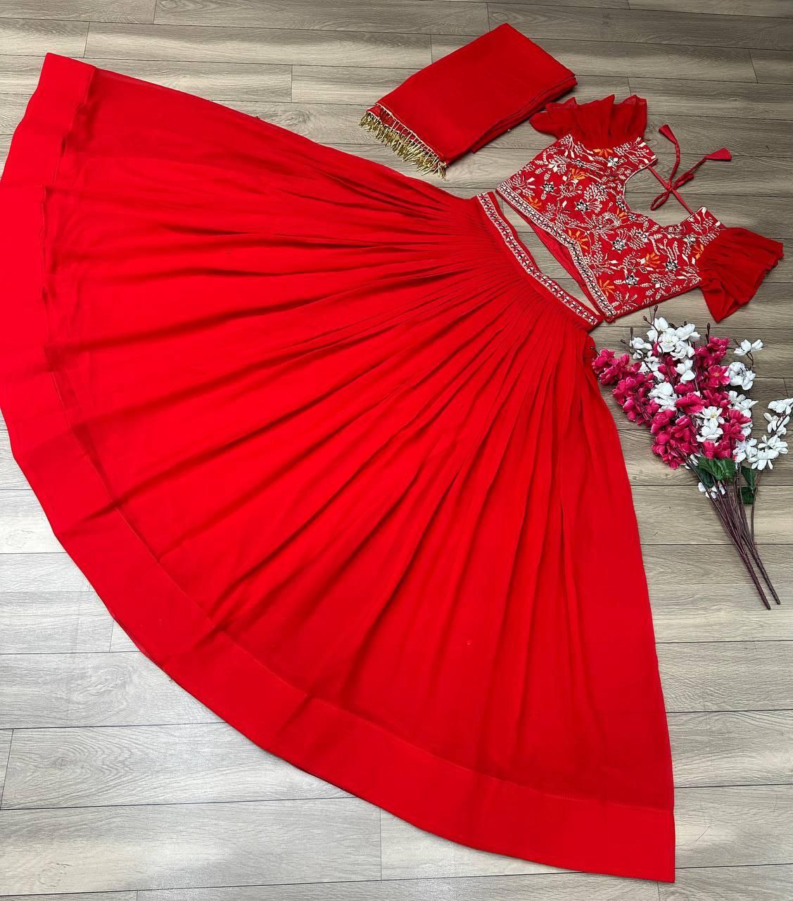 Fox Georgette Handwork Mirror Lehenga Choli with Dupatta